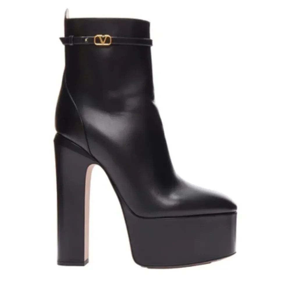 Valentino Tan-Go 165 Leather Platform Bootie Black Size 39/ US 9